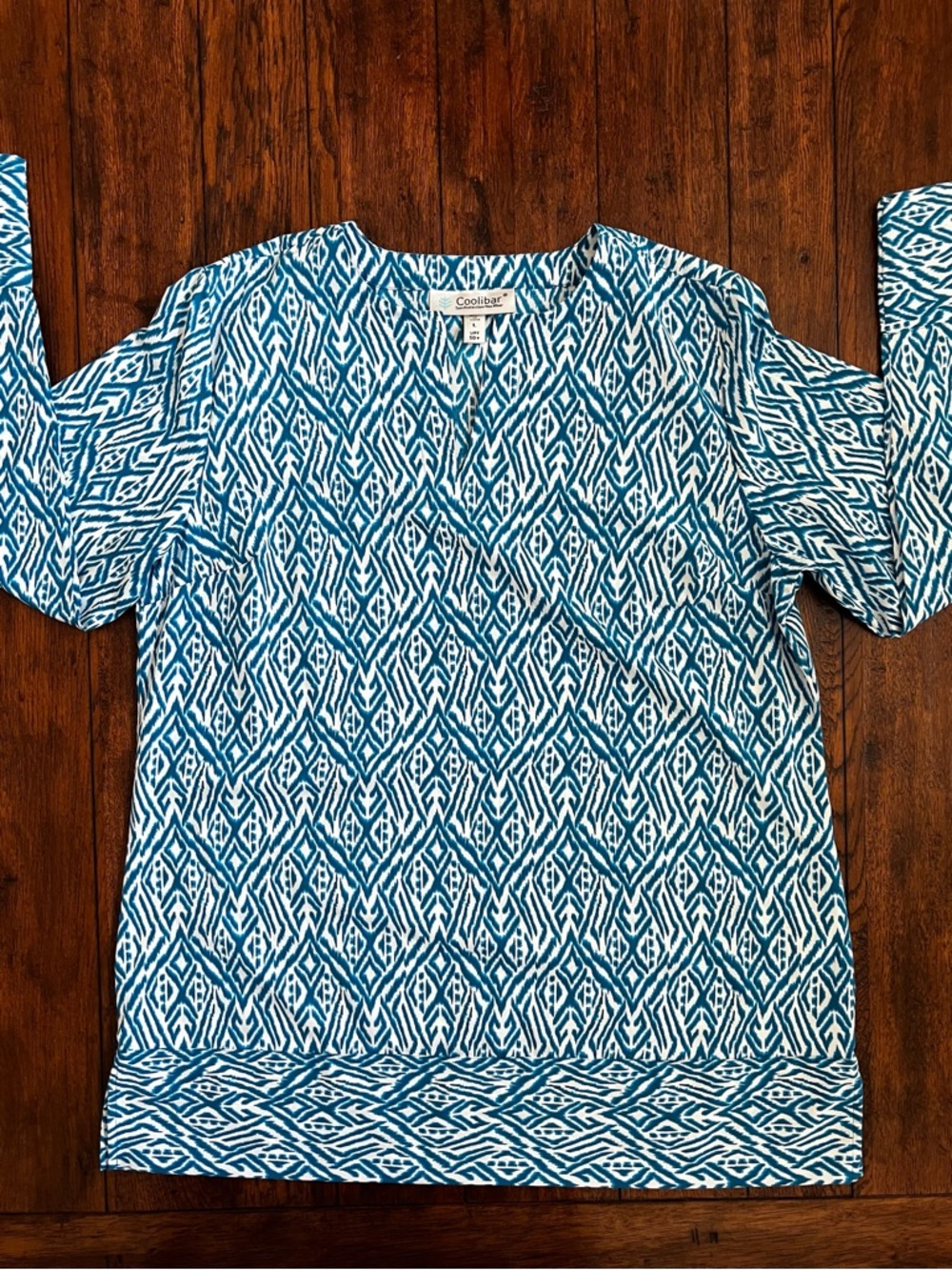 Coolibar Blue and White Patterned Long Sleeve Sun Shirt